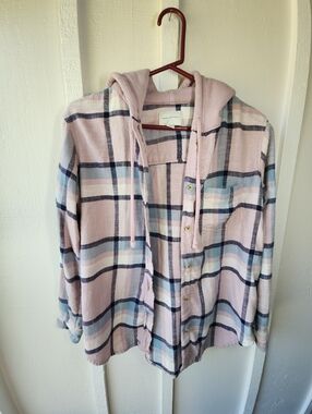 American Eagle Cozy Cabin Oversized Hoodie Button Plaid Size XS